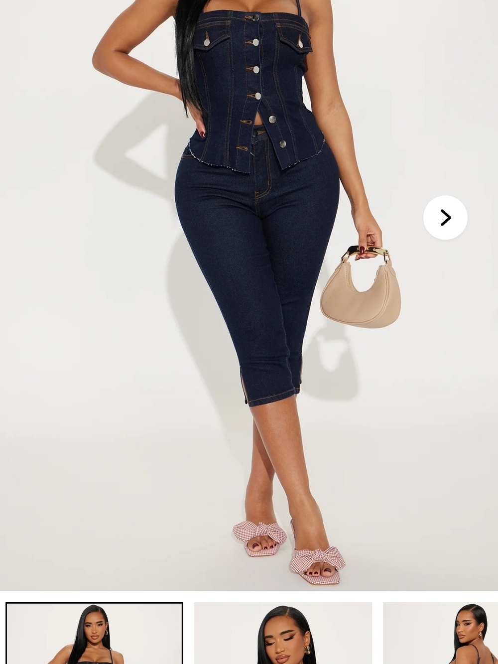 High-Rise Dark Indigo Cropped Capri Jeans - Women